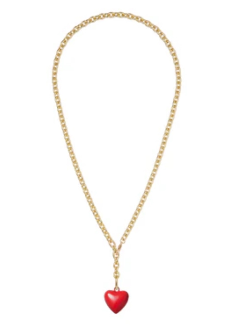 NWOT Roxanne Assoulin mini puff Gold Chain Necklace with Red Heart Pendant